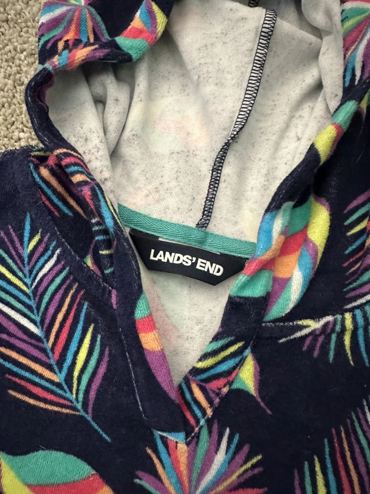 Cubierta de natación con capucha hojas de plumas azules Lands End talla M 6X-7 para niña Foto 2 de 4