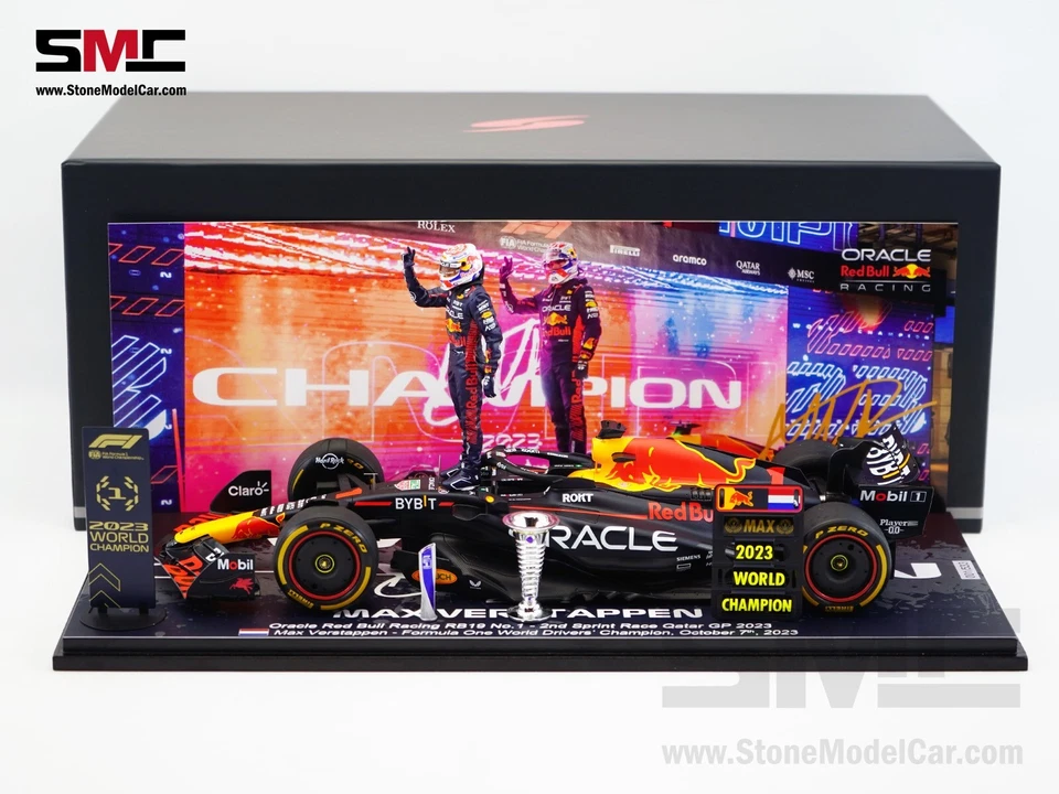 Red Bull F1 RB19 Max Verstappen Qatar GP 2023 World Champion 1:18 Spark Figure - Image 2 of 4
