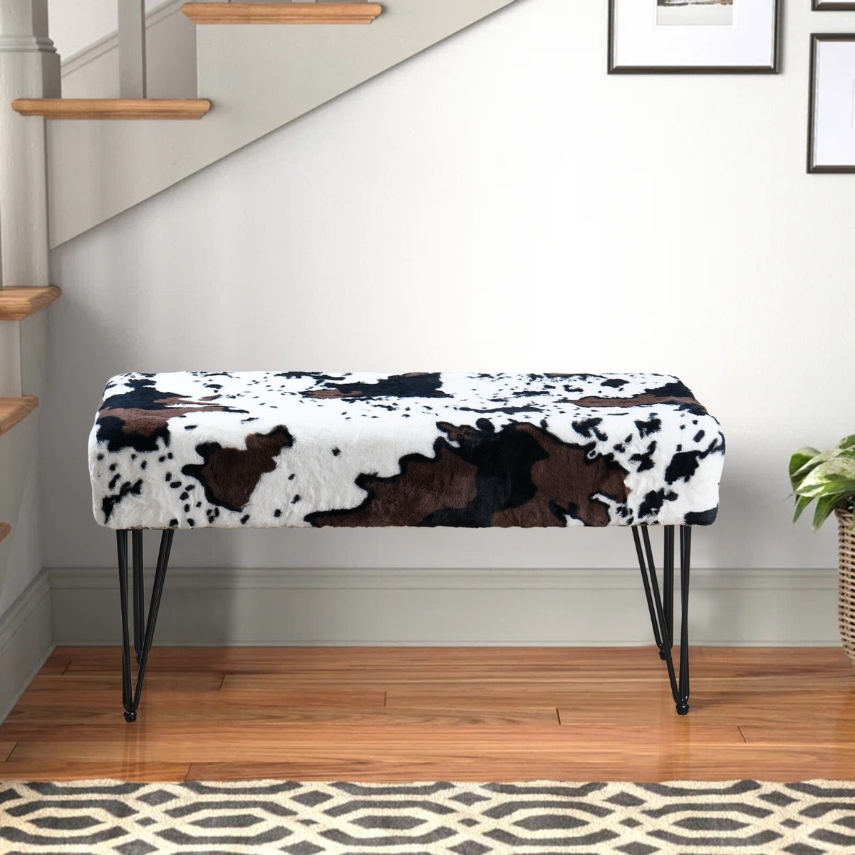 Cow Print Vanity Stool Chair Soft Faux Fur Chair Makeup Stool with