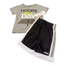 Hind Boys Activewear Short Set-Size 4-Basketball Design-T-Shirt-Gray-Black