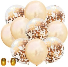 Set of 50 Gold Confetti 12" Latex Balloons w/60 Feet Rose Gold Ribbon