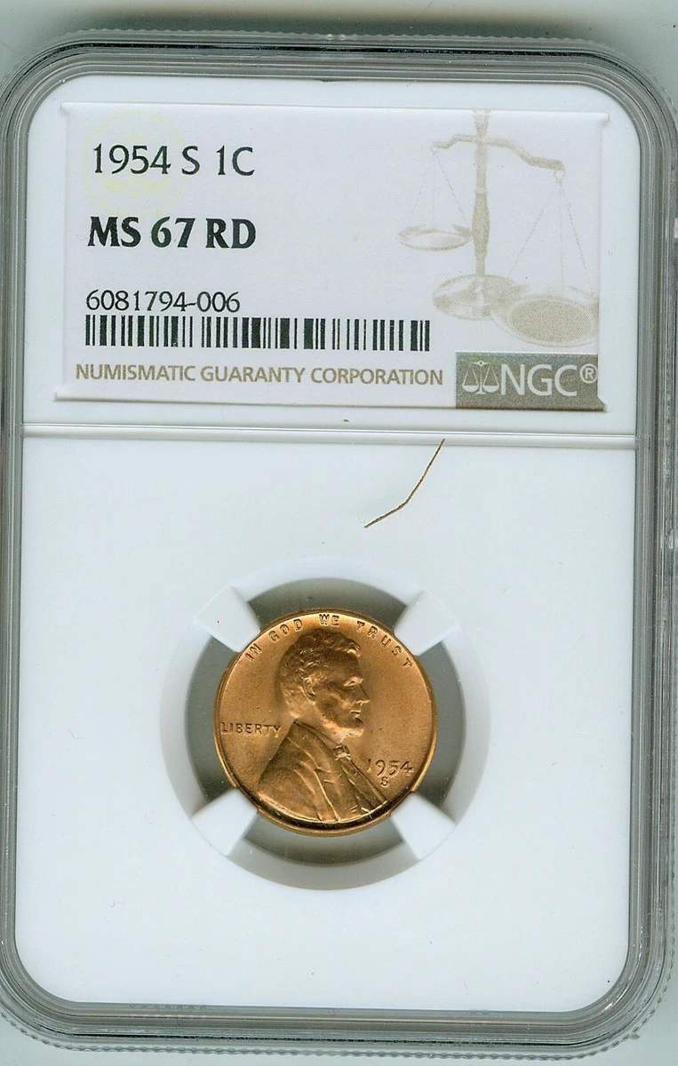 MS 67 Graded 1954 Lincoln Wheat US Small Cents (1909-1958) for