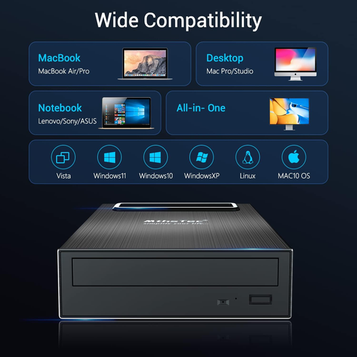 4 in 1 External Bluray Drive, 16X USB 3.0 and Type-C Powerful Desktop External B - Picture 5 of 12