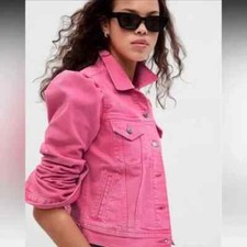 Gap X Barbie Adult Pink Puff Sleeve Icon Denim Jacket - Medium New