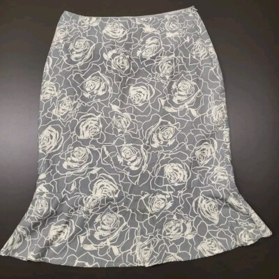 Vintage 90s B.Moss Women's Sz 4 Gray/White Floral Lined Flare Side Zip Skirt