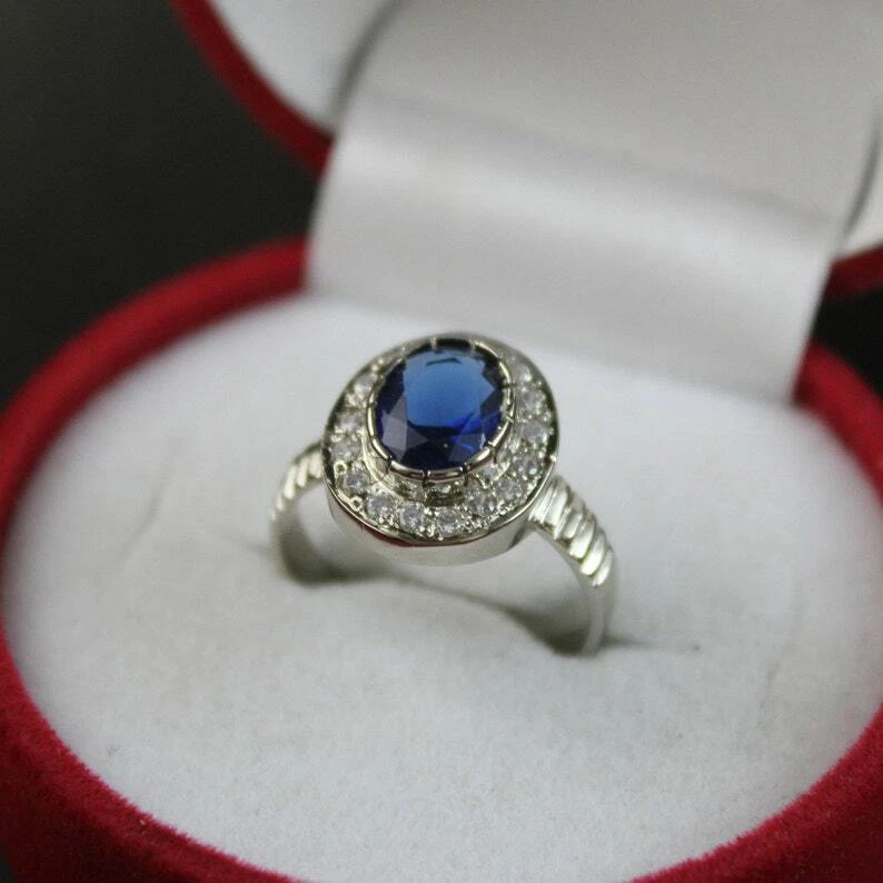 Elegant Oval Shape Blue Zircon Handmade Ring in 925 Silver Sterling for Men - Image 2 of 4