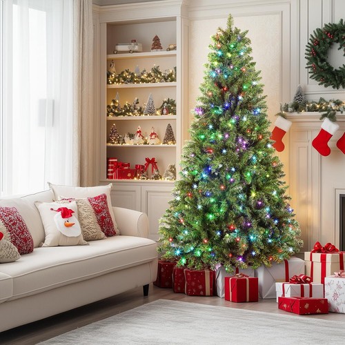 6.5ft Prelit Christmas Tree w/ 330 RGB Light 948 Branch Tip for Xmas Decorations