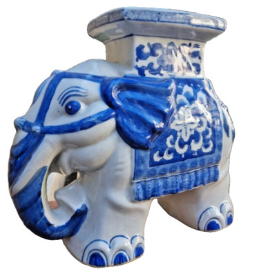 Vintage Chinese Blue & White Porcelain Elephant Plant Stand
