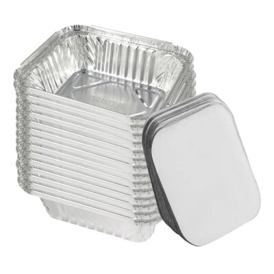50 x Alufolie Lebensmittelbehälter zum Mitnehmen mit Deckel BBQ Mahlzeit Lebensmittel Aufbewahrung 450ml