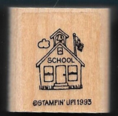 FRONTIER SCHOOL HOUSE BELL FLAG Building Stampin' Up! 1993 wood RUBBER STAMP