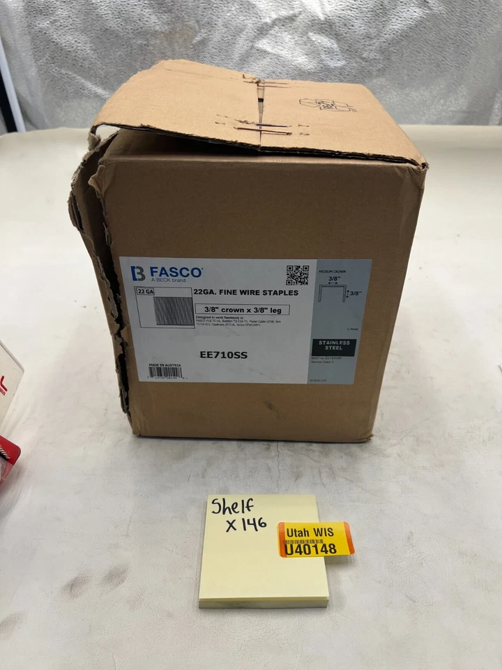 1 Caja de 10.000 - Fasco EE710SS 22ga L 3/8" CrownX H 3/8" Pata Foto 2 de 3