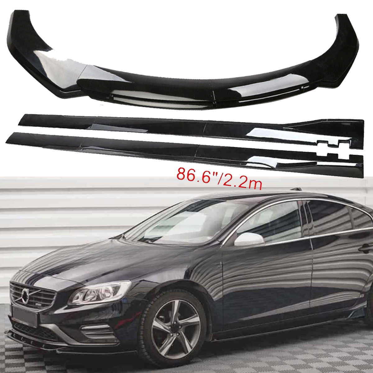 Glossy Black Front Bumper Lip Splitter Spoiler for Volvo S40 S60 V40 V60 Models