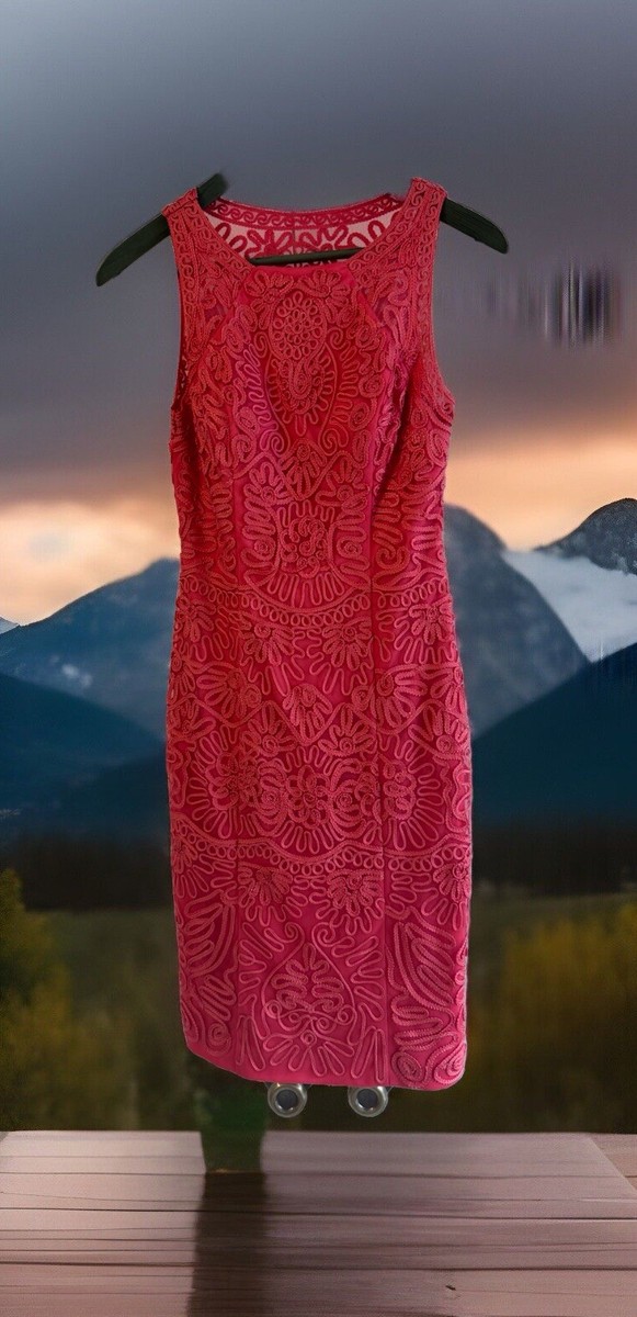 Sue Wong Womens Size 2 Coral Sleeveless Designer Cocktail Dress Embroidered