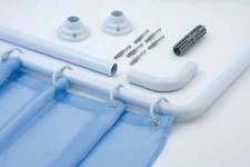 L SHAPED SHOWER CURTAIN RAIL ALUMINIUM WHITE NON RUST ADJUSTABLE CORNER POLE KIT