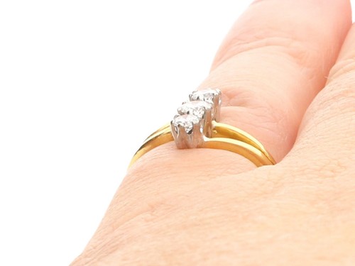 Contemporary Diamond 18k Gold Three-Stone Engagement Ring Art Nouveau Style - Picture 9 of 9