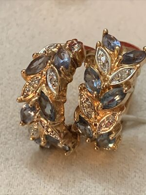 DESIGNER OHRRINGE 925 BLAUTOPAS DIAMANT KRANZ STERLINGSILBER GOLD VERMEIL