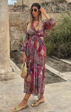 ZARA WOMAN MIDI SURPLICE NECKLINE PAISLEY PRINT CUT-OUT DRESS 8470/136 size S