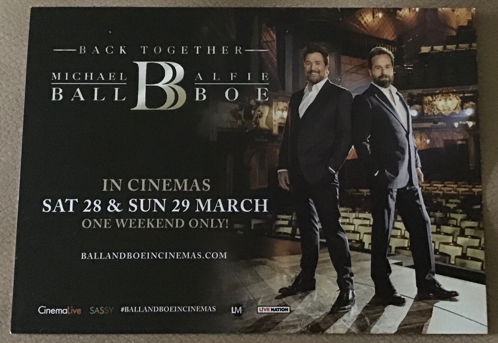 MICHAEL BALL AND ALFIE BOE TOGETHER LONDON TOUR POSTCARD 2020 Fashionable cheap AGAIN FLYER