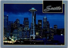 Seattle Washington WA Light Glitter Northwest Blue Velvet Sky Buildings Postcard