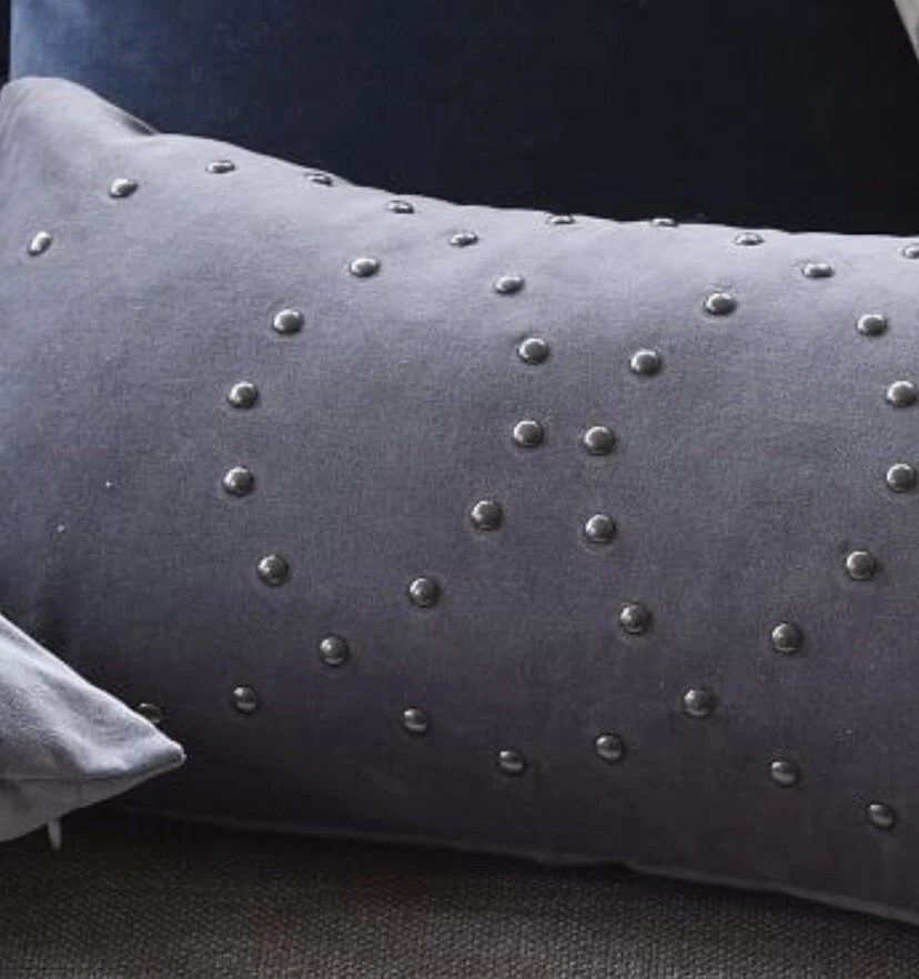 New Tags West Elm studded velvet rings pillow cover Heathered Grey 12” X 21” - Image 2 of 3