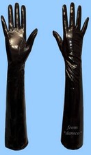NEW WOMENS size 6.5 EXTRA LONG BLACK PATENT LAMBSKIN LEATHER SILK LINED GLOVES