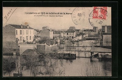 AK Alfortville, Inondations en 1910 de la Seine et de la Marne, Quartier des Fl 