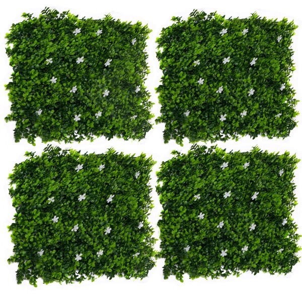 GreenBrokers Artificial Green Wall Hedge White Flowers (x4) Vertical Garden