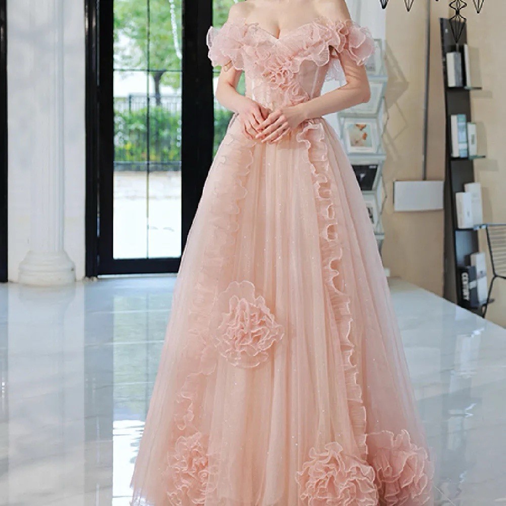 open lace back dress Cicinia Pink Prom Dresses Long Layered Sweetheart Princess Dress main image 1