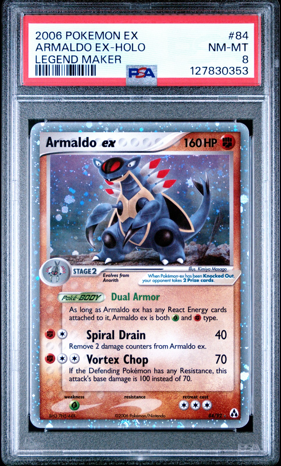 2006 POKEMON EX LEGEND MAKER #84 ARMALDO EX-HOLO PSA 8