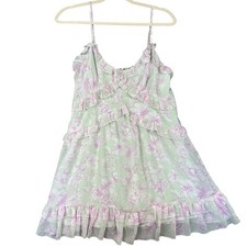 Forever 21 Dress Womens M Green Floral Ruffle Sleeveless Cottagecore Summer