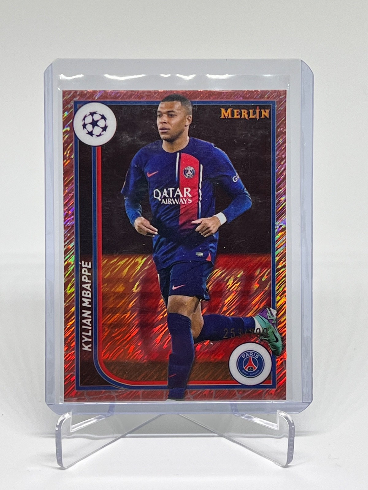 2023-24 Topps Merlin UCC Kylian Mbappe #92 Rose Gold Shimmer Refractor /299