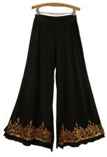 Vintage 1990s black wide leg pants stretch gold metallic floral CORE M boho