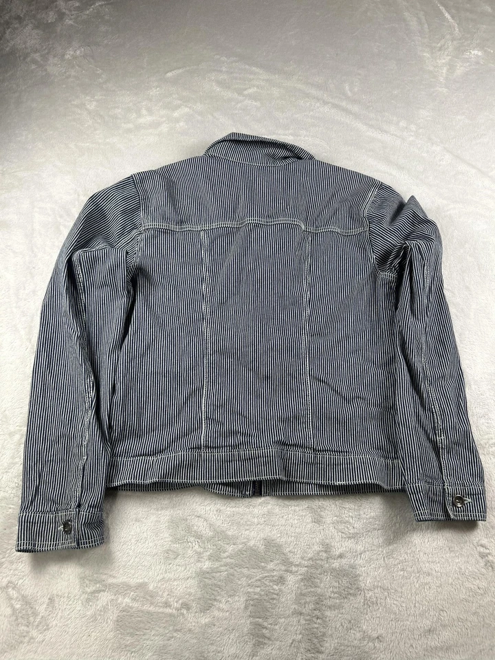 Norma Kamali Jacket Womens 2XL Blue White Hickory Stripe Zip Workwear Chore - Image 2 of 4