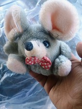 Russ Berrie gray pink plush Mouse "Gilly" red bow tie polka dots 5"