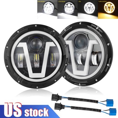 2pcs For GMC C15 C25 C35 1975 1976 1977 1978 7'' Round LED Headlights Hi-Lo Beam