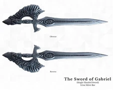 Korea The Sword of St. Gabriel Shaped 2.5 oz .999 Silver Bar Antiqued in CAPSULE