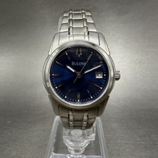 Bulova Watch Women 26mm Blue Dial Stainless Steel Date Round 96M107 New Battery