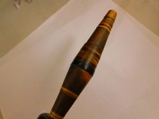 Neat Vintage Large Wood Ring Handle Button Hook 11 3/4 inches Long Brass End
