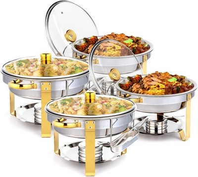 4 Pack 5QT Chafing Dish Buffet Set with Glass Lid and Holder for Hotel Breakfast