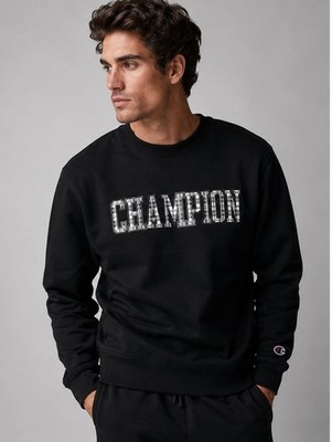 Champion Herren Schwarz Wort Logo Pullover Sweatshirt