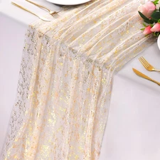 10 Ft Gold Table Runner, Sheer Gauze Chiffon Tulle Cheesecloth Sequin Glitter...