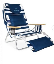 Ostrich Deluxe 3N1 Outdoor Lawn Beach Lounge Chair with Footrest Blue Stripe NIB