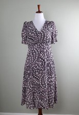 TALBOTS $129 Black Pink Paisley Floral V-Neck Button Midi Dress Size 10 Petite