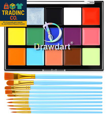 Face Body Paint Kit, 15 Colors Face Painting Palette with 10 Pcs Artist Brushes