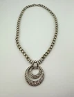 Vintage ORA Marked Clear Rhinestone Rhodium Plated Necklace 16” Costume Jewelry