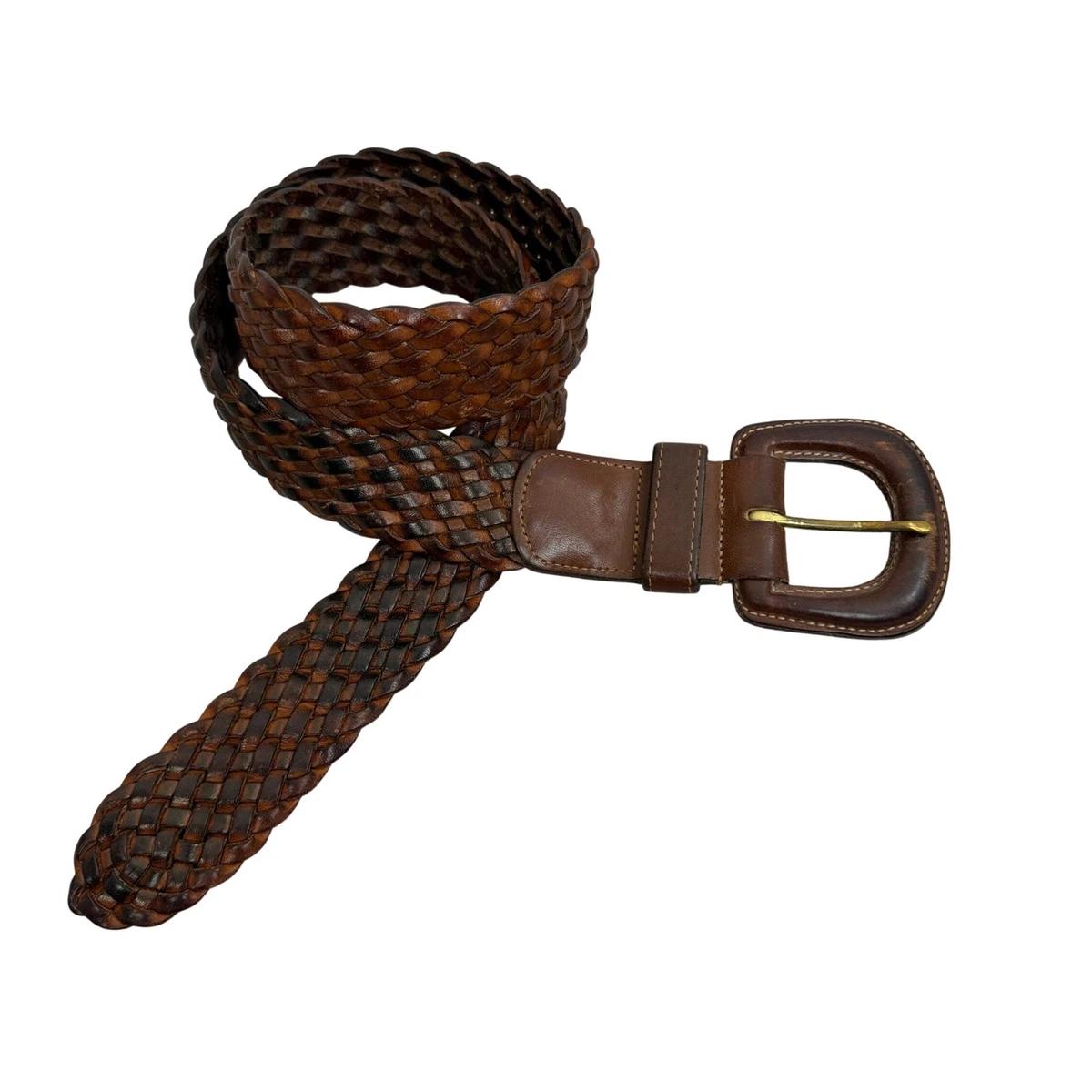 Vintage COACH #3852 Braided Leather Wide Belt w/Covered Buckle British Tan Sz L Coach 3850 British Tan Leather Belt Mens 40 Brass Buckle  main image 4