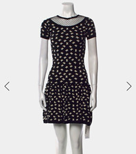 Red Valentino Printed Knit A-Line Dress Black Pleated Mesh Crew Neck S