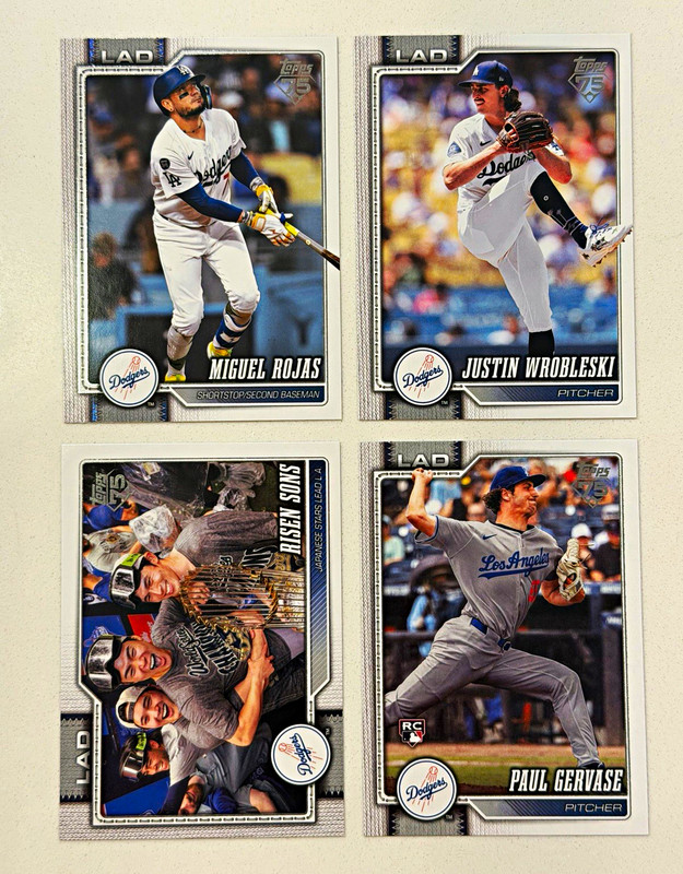 Topps 75 Los Angeles Dodgers 4-CARD LOT Rojas, Wrobleski, Gervase RC, Risen Sons