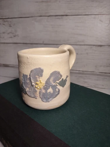 VTG Hand Thrown Studio Art Pottery Coffee Mug Cup Floral Signed