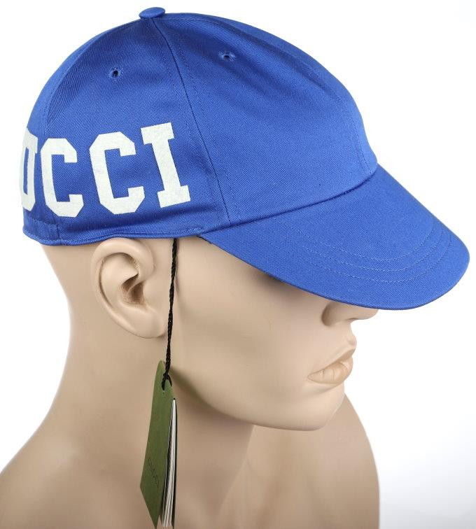 NEW GUCCI ROYAL BLUE CANVAS COTTON SIGNATURE LETTERS BASEBALL CAP